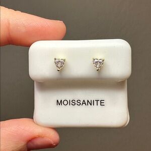NEW - 0.51 CTW Moissanite Diamond Gold Over Sterling Silver Heart Studs